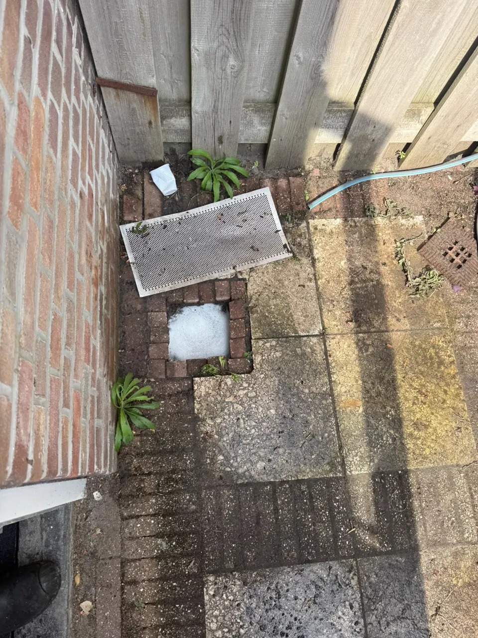 Rioolput in een tuin na het ontstoppen